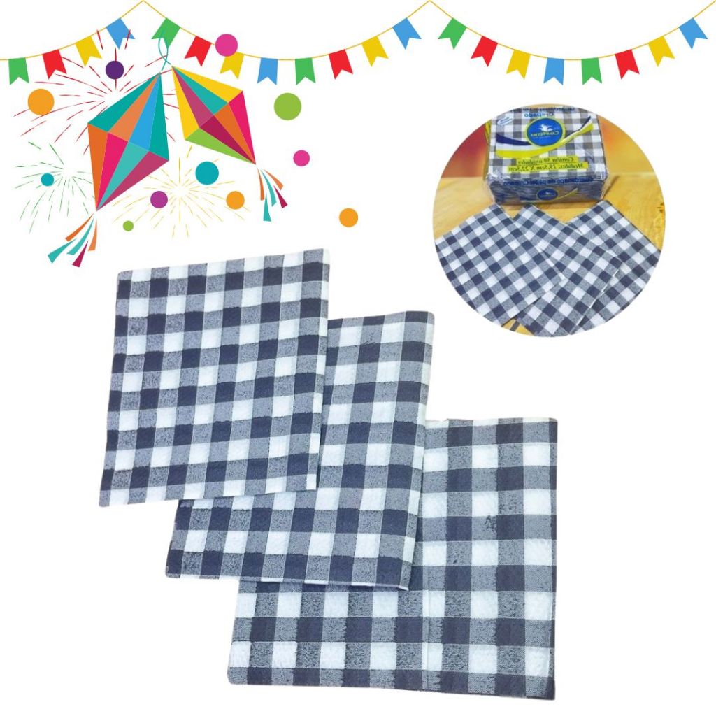 KIT 50 ~ 300 GUARDANAPOS XADREZ PRETO  FESTA JUNINA  (19,5X22,5 CM)