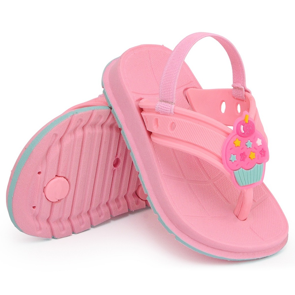 Chinelo Infantil Feminino Confortável Leve Com Elástico Cupcake Borboleta