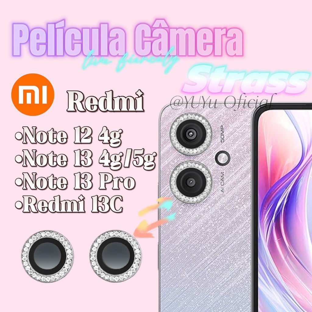Kit Câmera Strass Diamante para Xiaomi Poco X5 Pro/X6 Pro Note 12 4G/13/13 Pro/1