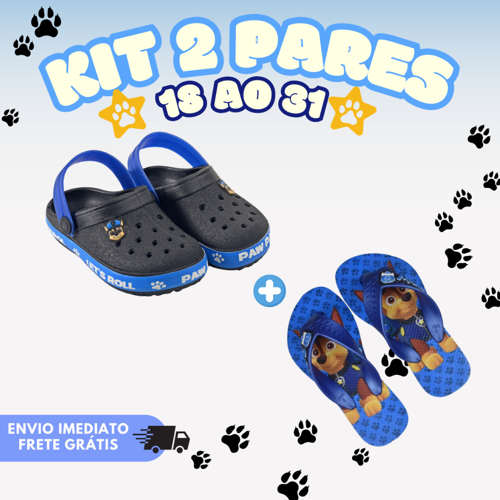 Kit 2 Pares Babuche Infantil Sandália Menino + Chinelo Bebe Baby Personagens Patrulha