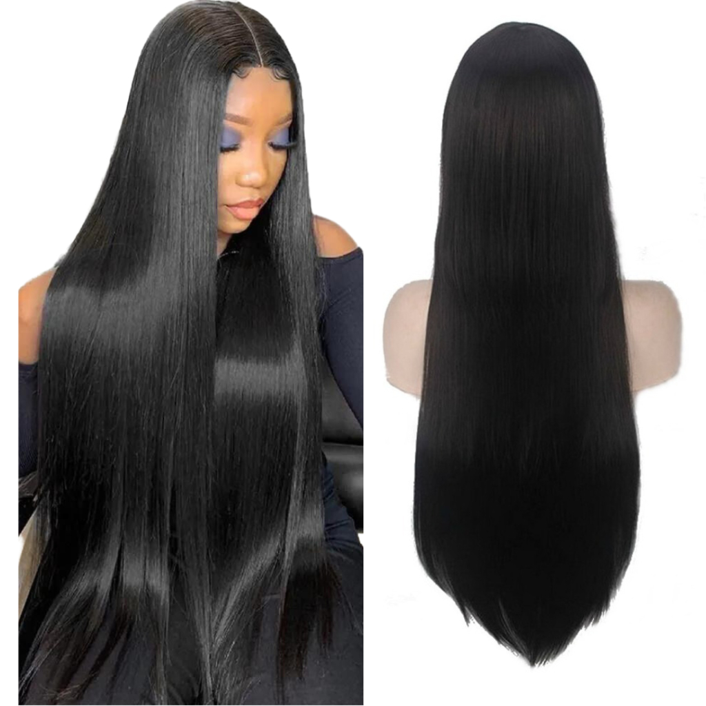 Peruca Premium Orgânica Lisa Castanho Escuro Sem Franja + Wig Cap