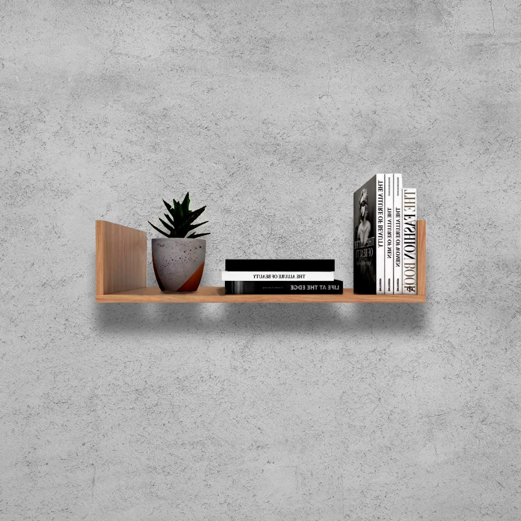 Prateleira Formato U 60cm Madeirado Parede Decoração Livros Plantas