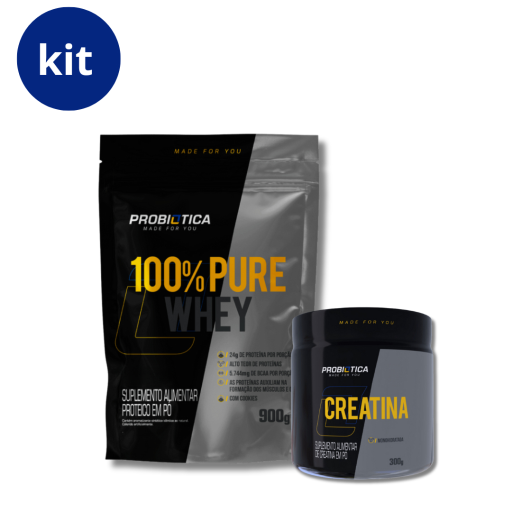 Kit 1x Creatina 300g + 1x Whey Refil 900g Sabores Diversos Probiótica em Oferta na Shopee