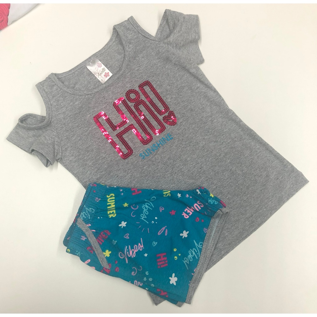 Conjunto Infantil Bebê Roupa Short Camiseta Tema Temático Moda Verão Look Estiloso Menina