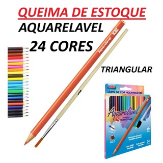 LÁPIS DE COR AQUARELAVEL COM 24 CORES PINTURA ARTESANATO AQUARELA FORMATO TRIANGULAR E CORPO EM MADEIRA