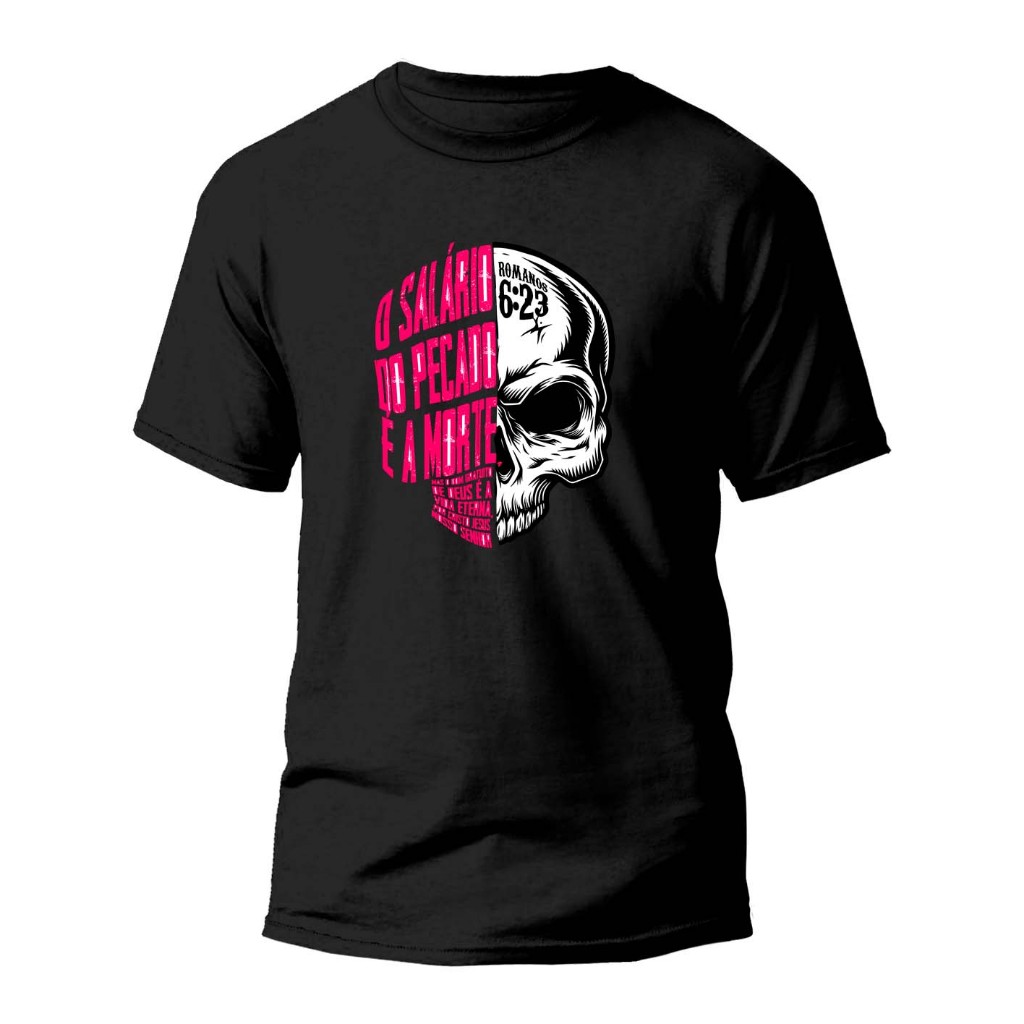 Camiseta Algodão Estampada Especial Caveira O Salario Do Pecado REF1419
