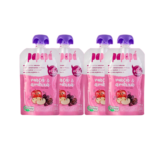 Kit 4 Papapá Papinha Orgânica de Maçã e Ameixa Sem Conservantes com 4 unidades de 100g