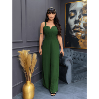 Macacão Longo feminino duna decote v calça com alça grossa casual elegante em Oferta na Shopee