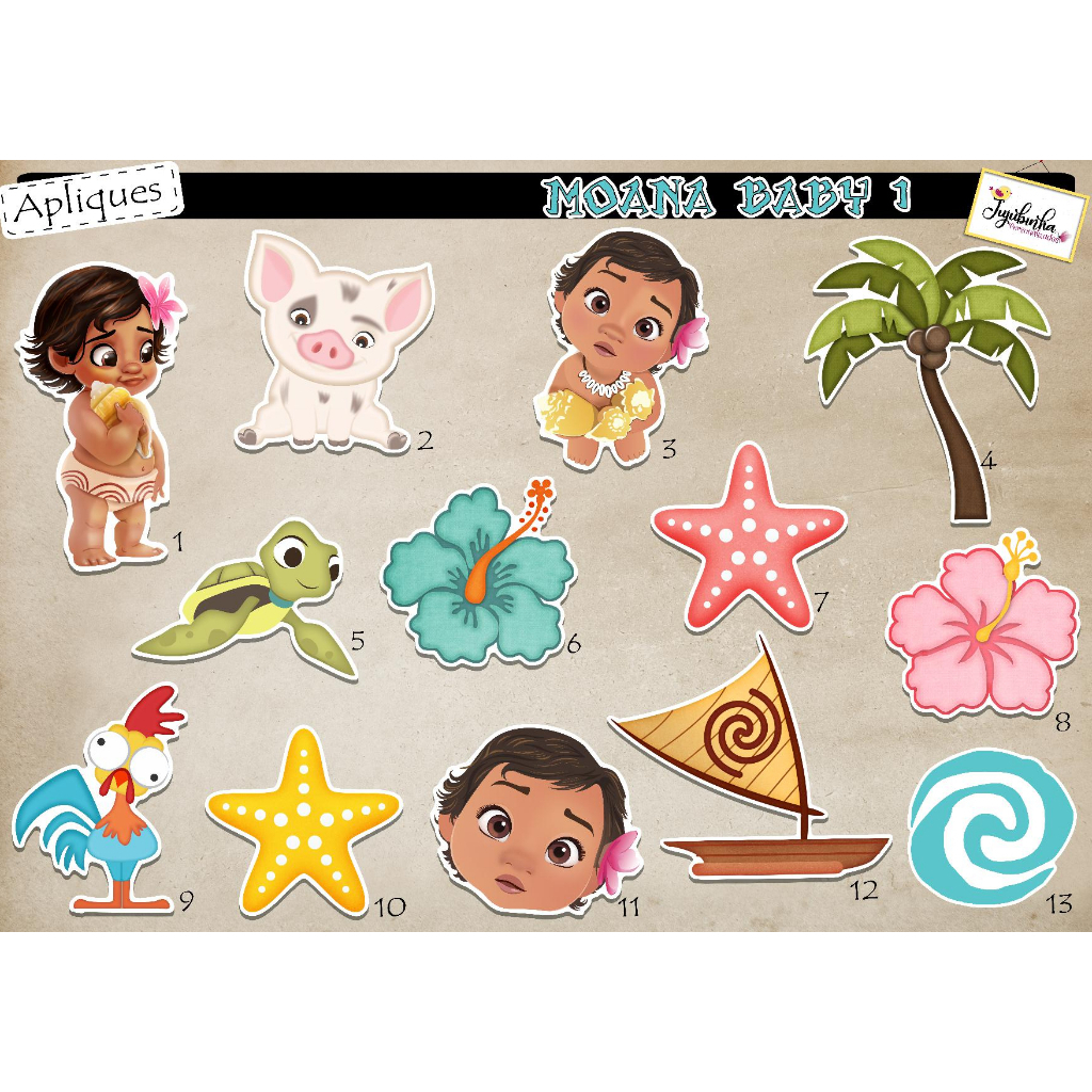 APLIQUES RECORTADOS - MOANA BABY 1 - TAG, LEMBRANCINHA, TUBETES, DECORAÇÃO, FESTA, ANIVERSÁRIO, ARTE