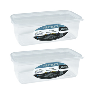 Kit 2 Potes Transparente 3 Lts Herméticos Presídio Com Tampa Marmita Para Freezer Geladeira Jumbo em Oferta na Shopee
