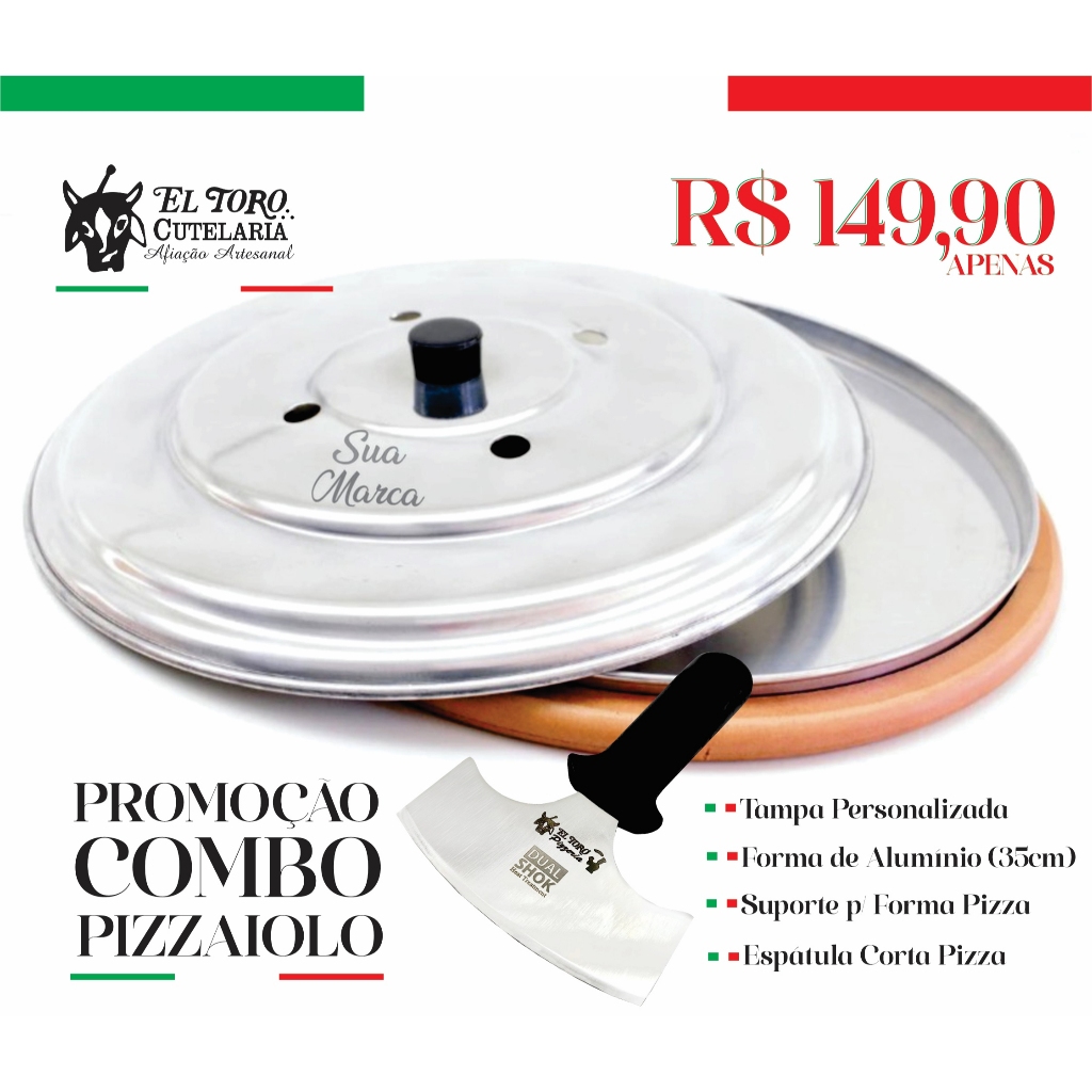 Kit p/ Pizza 35cm - Forma Suporte e Tampa + Espátula Corta pizza