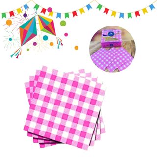 KIT 50 ~ 300 GUARDANAPOS XADREZ ROSA  FESTA JUNINA (19,5X22,5 CM) em Oferta na Shopee