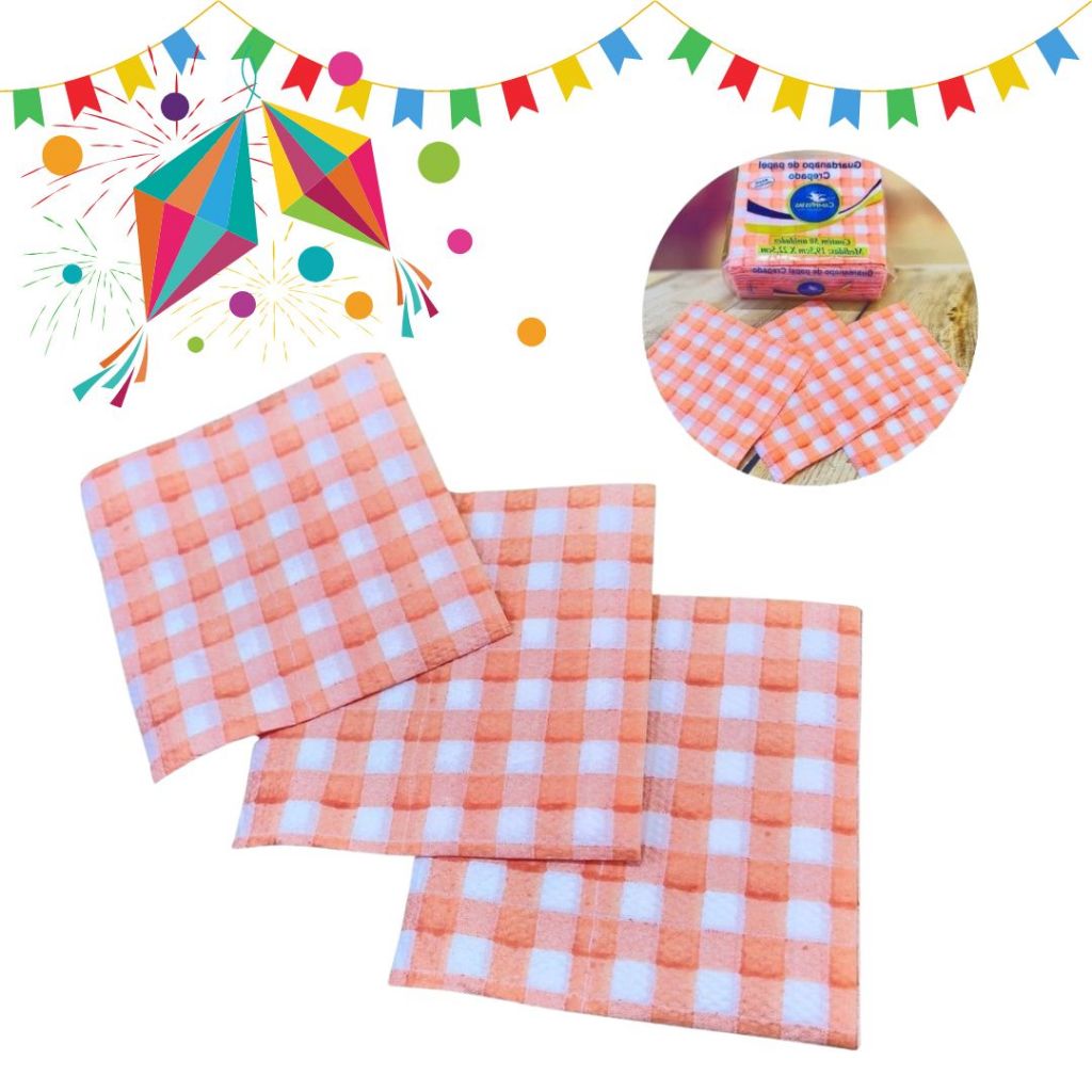 KIT 50 ~ 300 GUARDANAPOS XADREZ LARANJA  FESTA JUNINA (19,5X22,5 CM) - Home & Living
