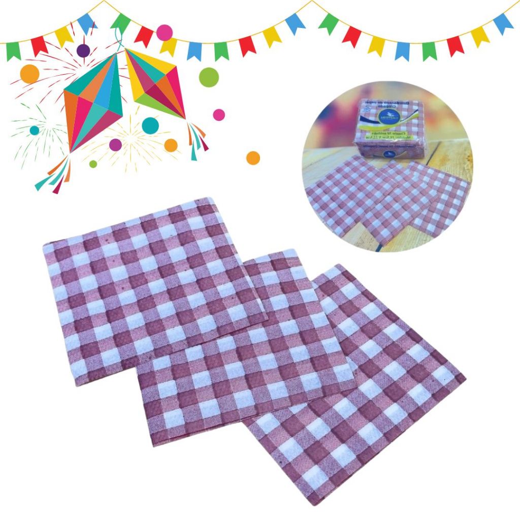 KIT 50 ~ 300 GUARDANAPOS XADREZ MARROM FESTA JUNINA(19,5X22,5 CM) (CHOCO)