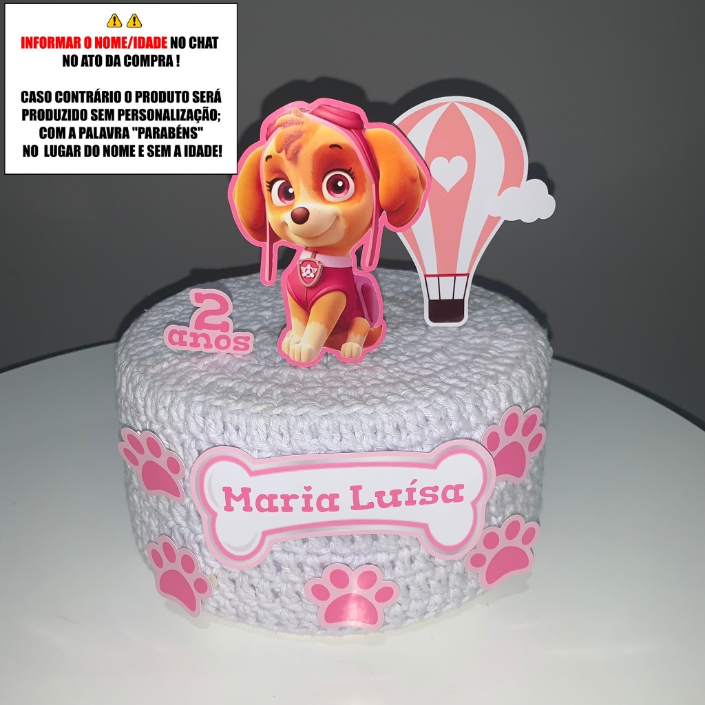 Topo de Bolo - Topper de Bolo Personalizado Aniversário Mesversario Skye Patrulha Canina