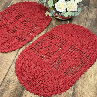 1 Par de Tapete OVAL Crochê - 70 x 45 Composição Algodão Modelo Artesanal Feito A Mão em Oferta na Shopee
