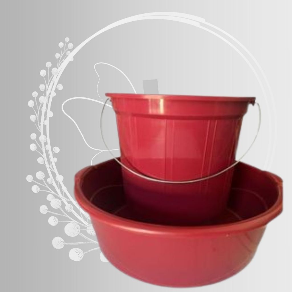 kit bacia 6,5 litros e balde7 litros plástico resistente limpeza cozinha mais vendido vermelho