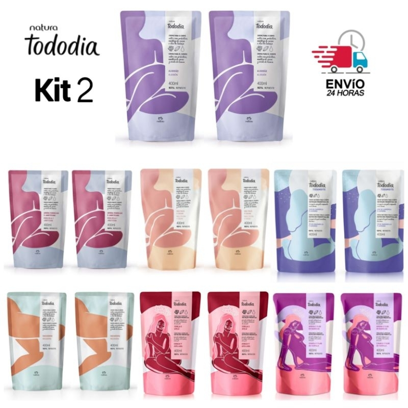 Kit 2 Creme Refil Hidratante Corporal Natura Tododia com 2un×400ml Cada ALGODÃO