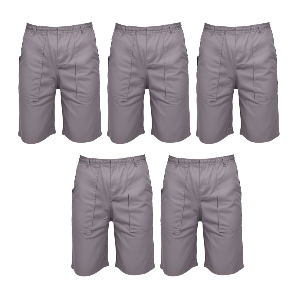 Kit 5 Bermudas Brim Uniforme Trabalho Pesado Elástico Unissex Cinza 4 Bolsos Operacional Elastico Logistica Empresa