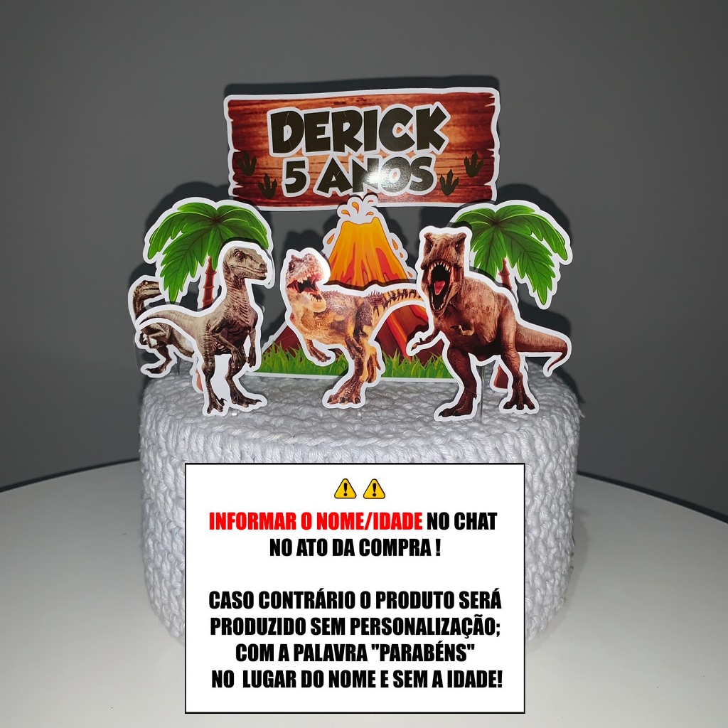 Topo de Bolo - Topper de Bolo Personalizado Aniversário Mesversario Dinossauros