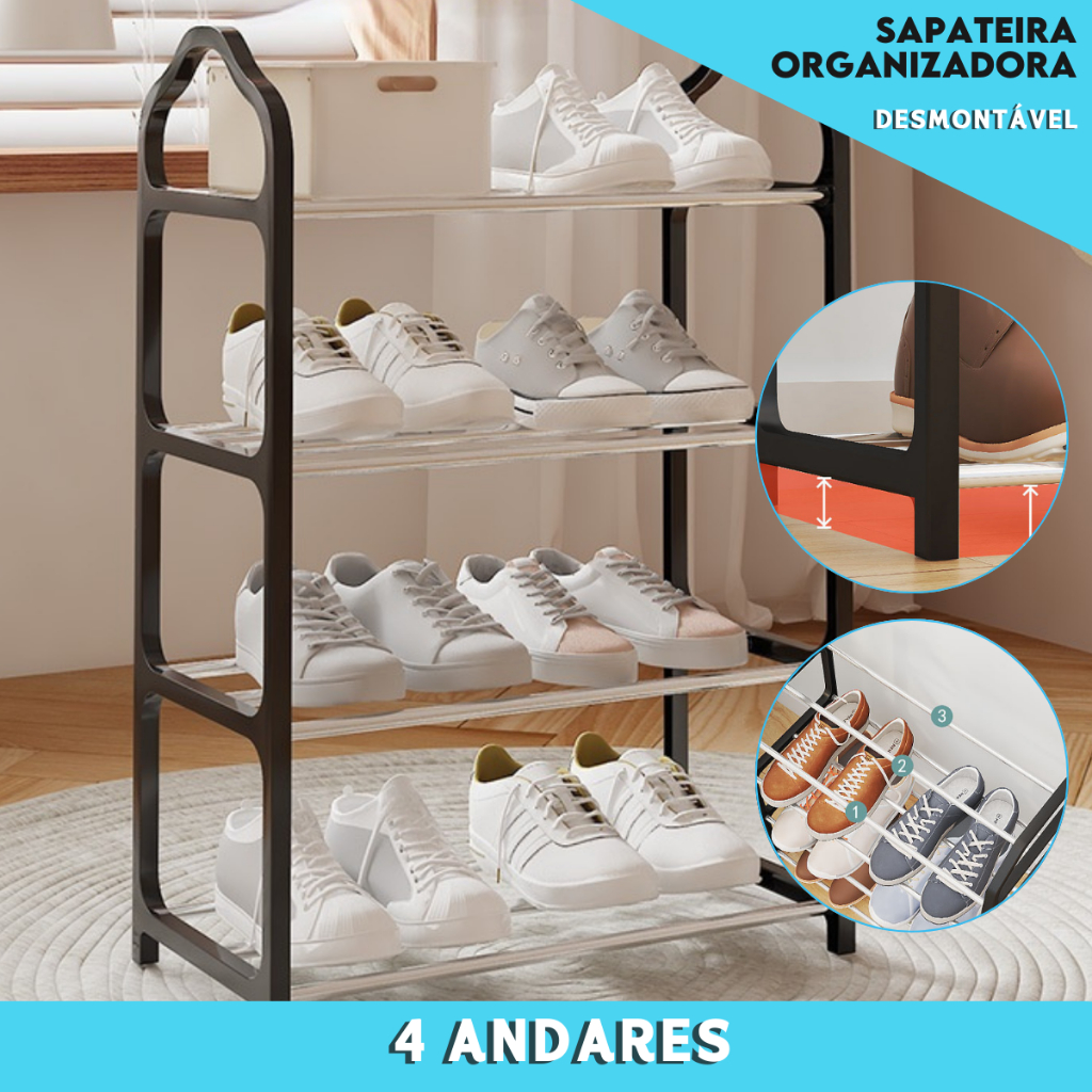 Sapateira Organizadora 4 Andares Multiuso e Prática - Organizador de Sapatos e Acessórios - AERO