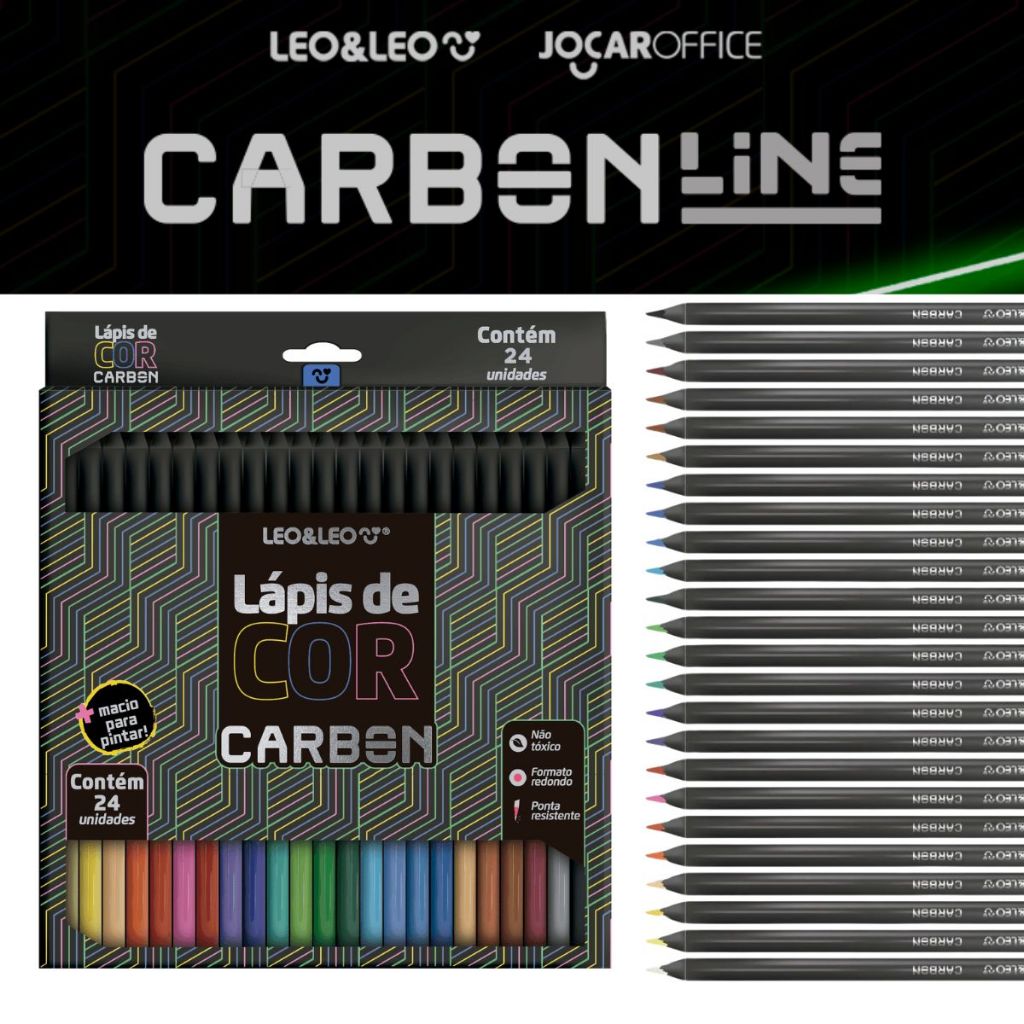 Kit lapis de 24 cores carbon line soft material escolar atacado