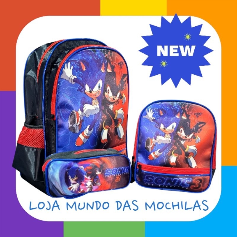 kit escolar infantil uso costas tamanho grande Sonic 3 em Oferta na Shopee