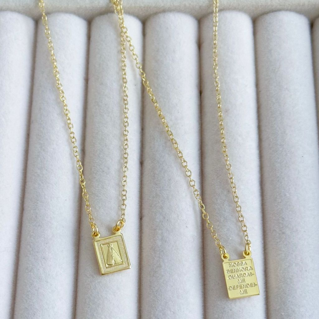 [ SEMI JOIA ] Colar Escapulario Mini Medalha Nossa Senhora (70cm) Banhado a Ouro 18k Alto Padrão