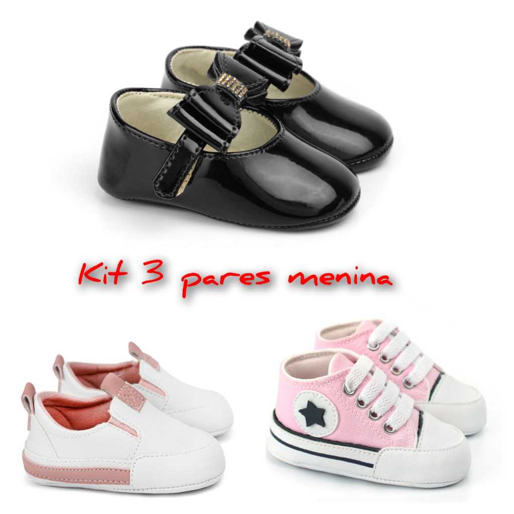 Combo Sapatinho de Bebê com 3 Pares unissex Monte seu kit