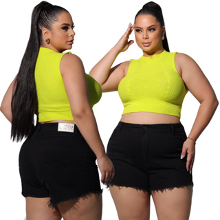 Short Feminino Plus Size Cintura Alta Lycra Elastano Modeladora Elegante Confortável Veste Bem em Oferta na Shopee