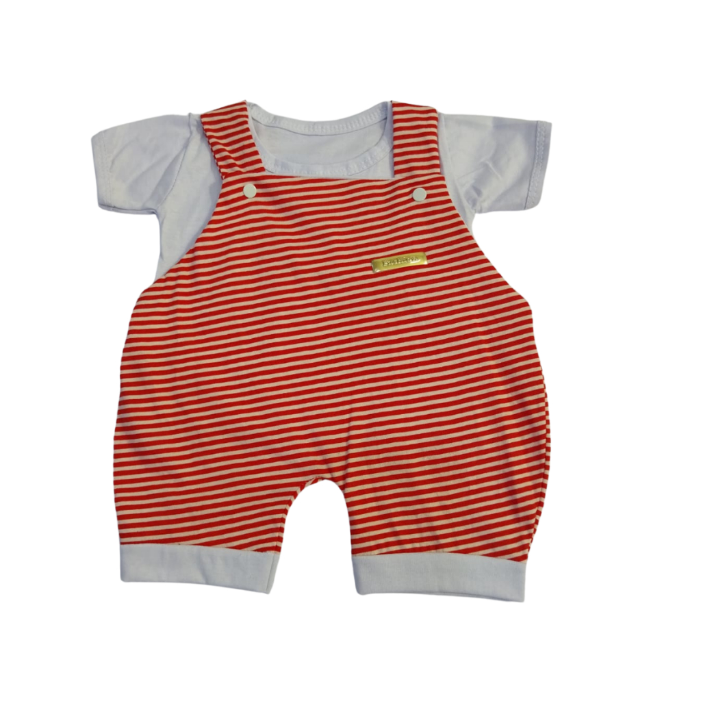 Jardineira listrada vermelha com camiseta para bebês - SAPEKINHA BABY