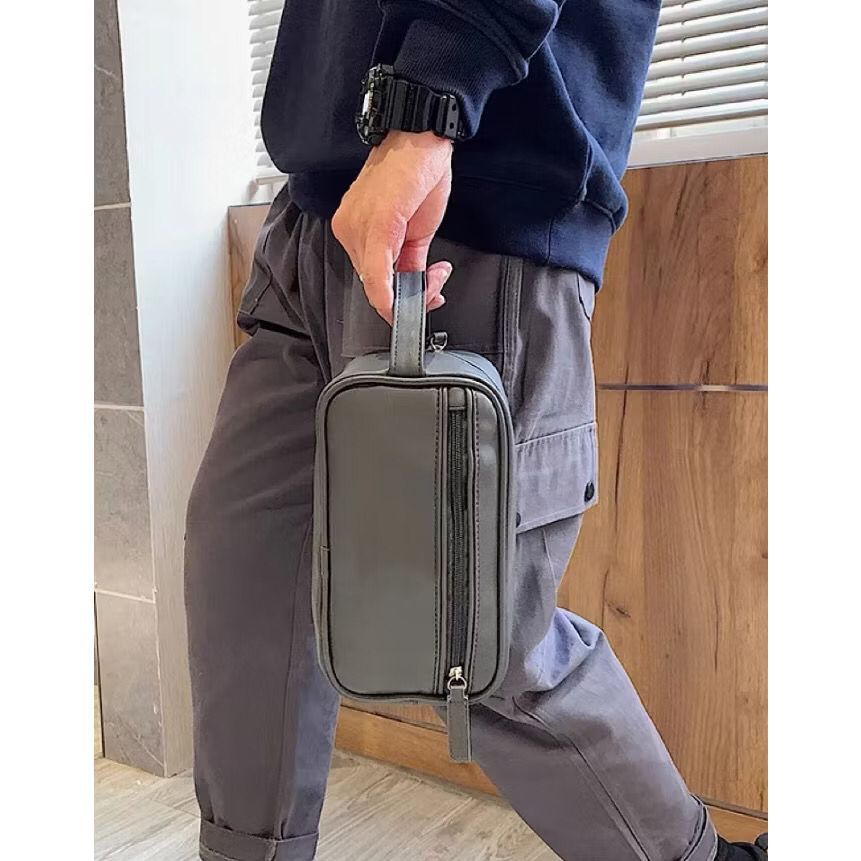 Bolsa de Mão Necesserie em Couro Masculina Feminina para Viagem Necesser Estilo Moderno Despojado Amplo Espaço /