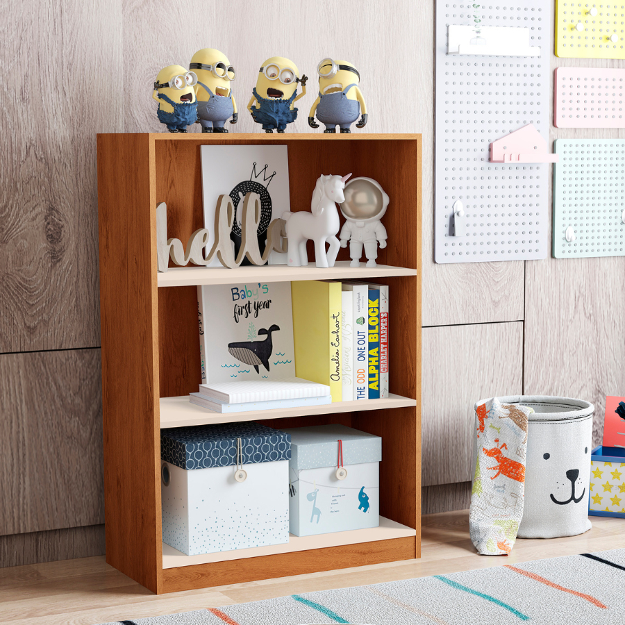 Estante Organizador Livreiro Multiuso Prateleira  Para Sala  Quarto Escritório Star Cedro/Off