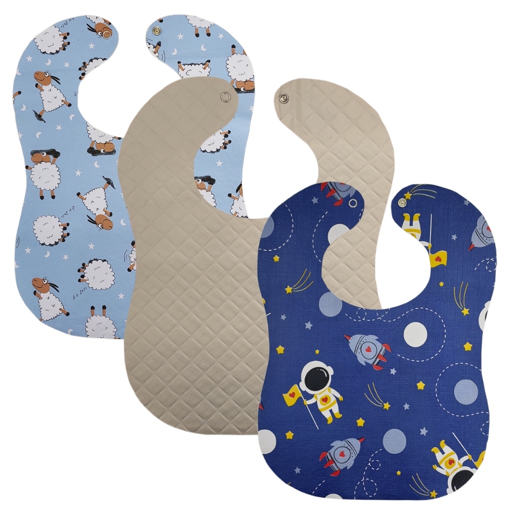 Kit 3 Babador Bebe Impermeavel 25x34cm Varias Estampas Sortidas Botão Pressão Menino Menina em Oferta na Shopee