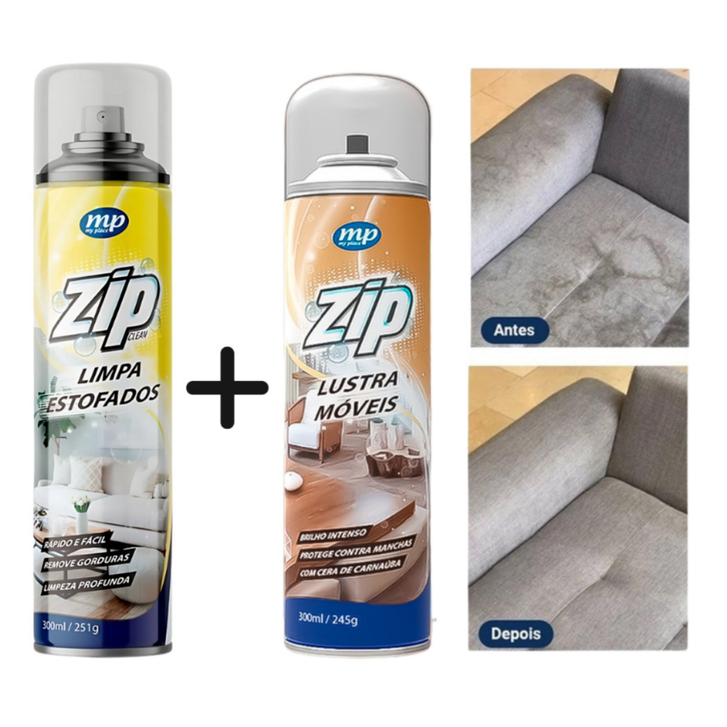 Kit Limpa Estofados e Lustra Móveis | Spray Zip 300ml Brilho e Proteção em Oferta na Shopee