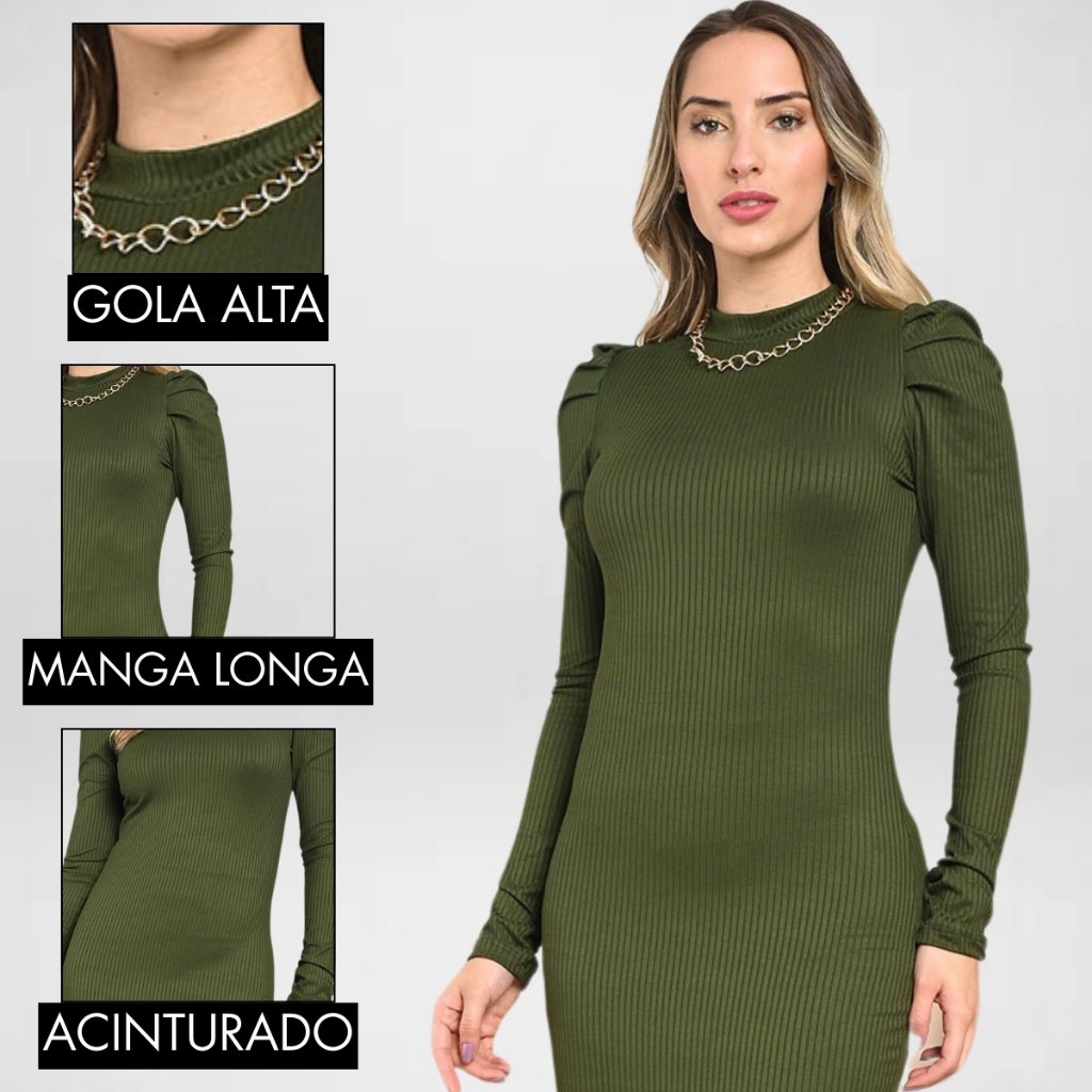 Vestido mídi gola alta com manga longa princesa moda evangélica para gestante ou não LANÇAMENTO!