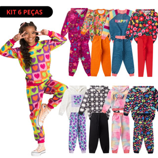 Kit Sortido 6 Peças de Roupas Infantis Menina Inverno- 3 Casacos + 3 Calças
