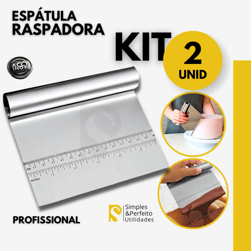 Kit 2 Peças – Espatula Raspadora Cortadora Inox Cozinha Pão Chocolate Bolo Massas Alisador Régua em Oferta na Shopee