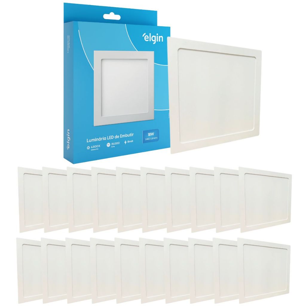 Kit 20 Painel Plafon Embutir Quadrado Led 18w Bivolt ELGIN