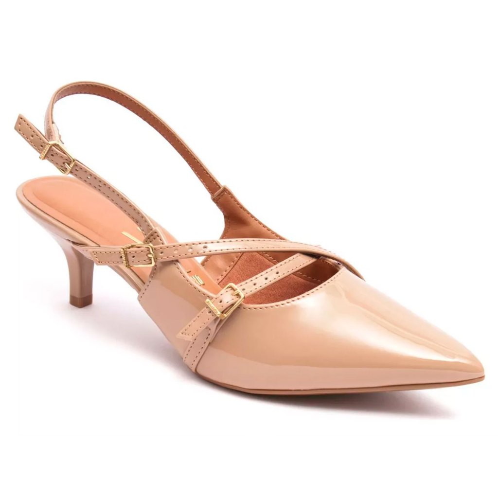Sapato Scarpin Aberto Vizzano Bico Fino Salto Baixo Conforto Bege