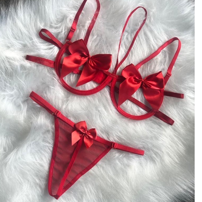 Conjunto Lingerie Aro Laço com Calcinha de Tule em Oferta na Shopee