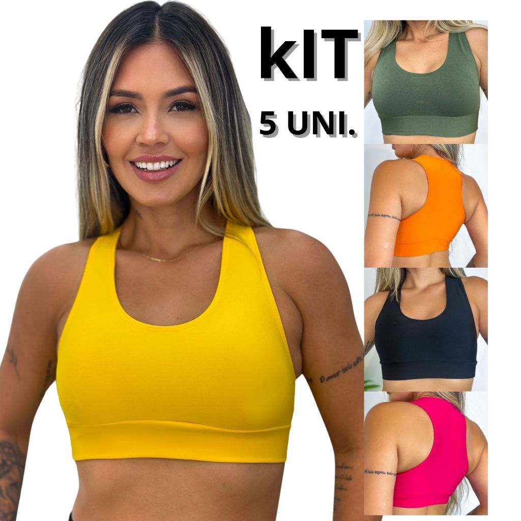 KIT 5 Cropped Top nadador fitness treino dia a dia academia
