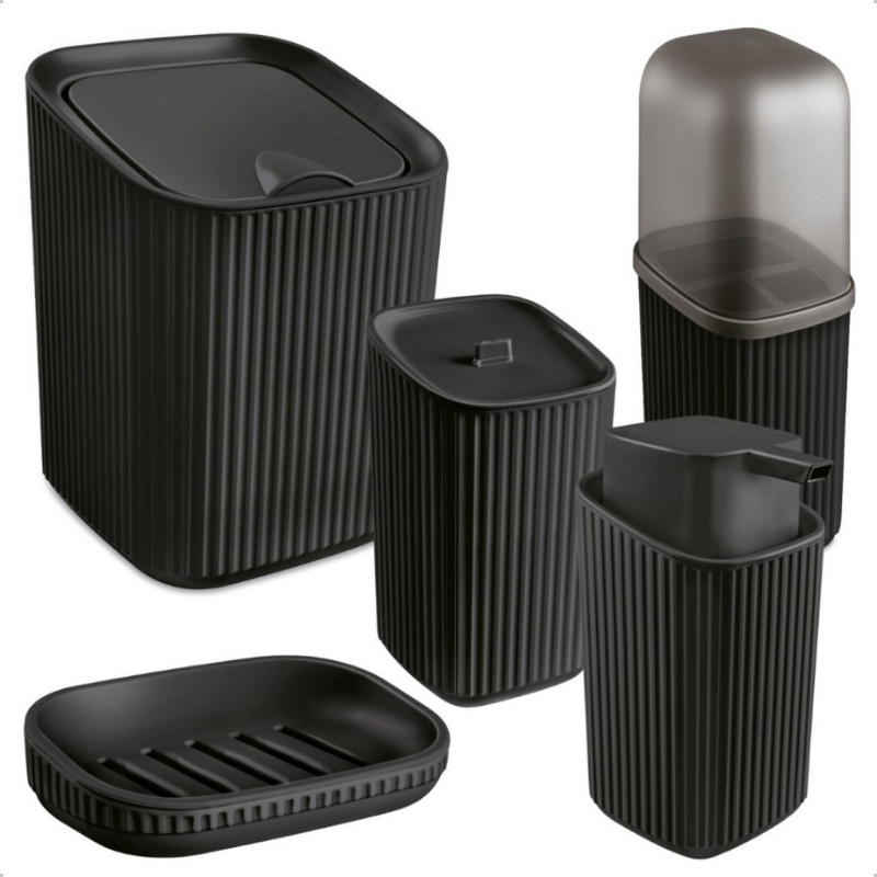 Kit Utensílios De Banheiro 5 Acessórios Dispenser Sabonete, Lixeira, Porta Escova, Porta a...