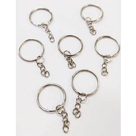 15/25/50/100 Argola p/ chaveiro 25mm com corrente cor prateado, confecção de chaveiros.