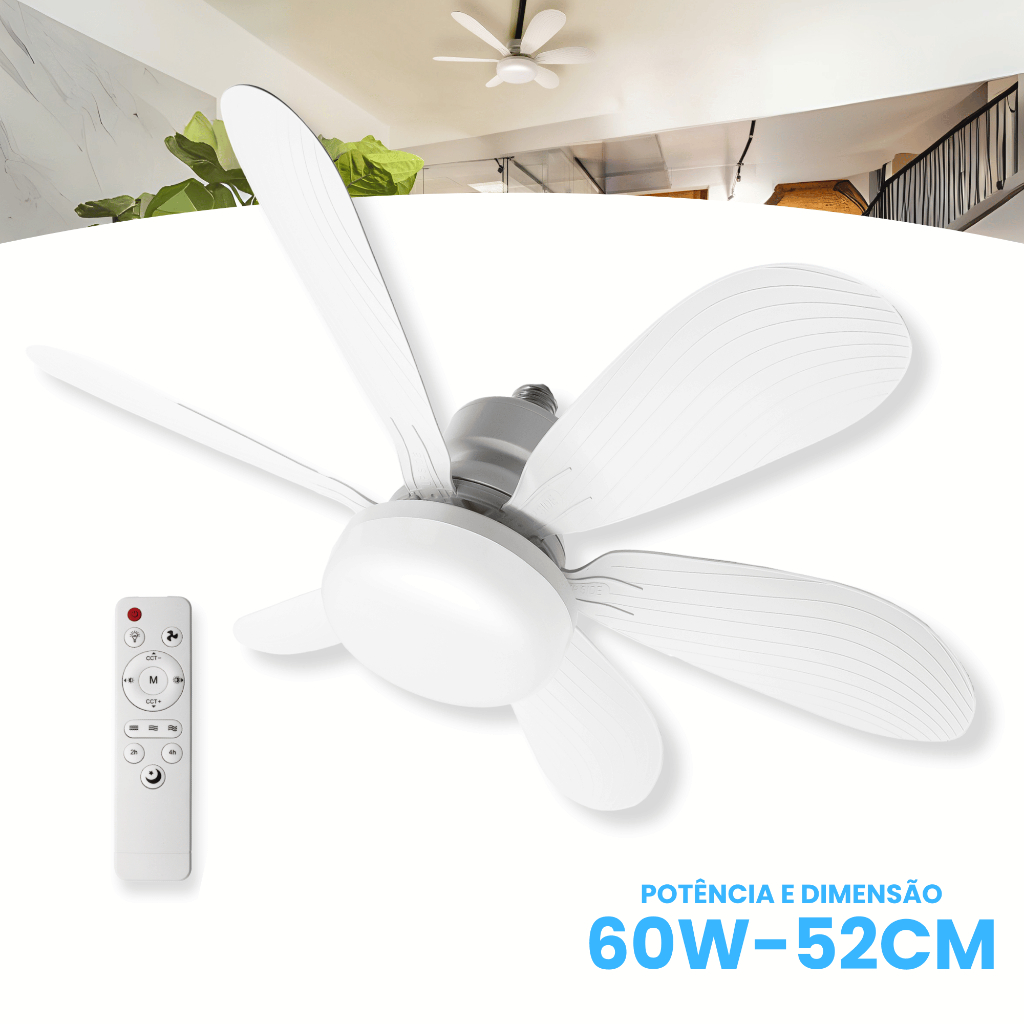 Ventilador de Teto Lâmpada E27 Com Led Ajustável Bivolt VT02