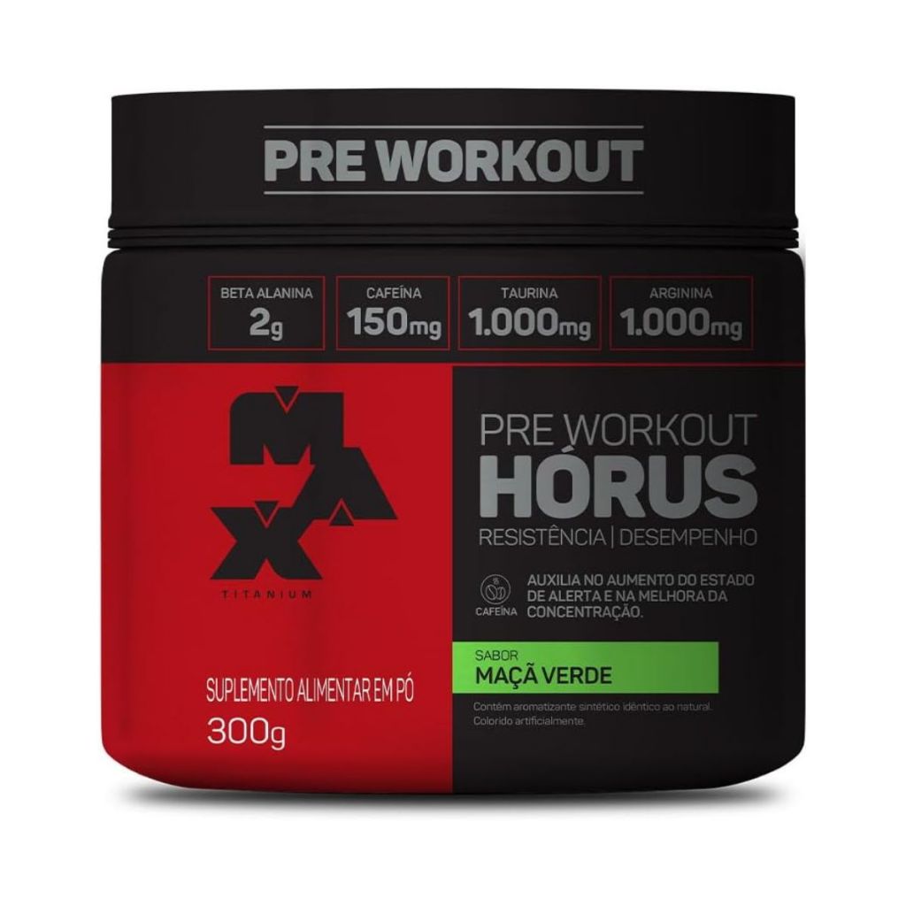 Pré Treino Max Titanium Hórus Sabor Maça Verde Pote 300g - Health