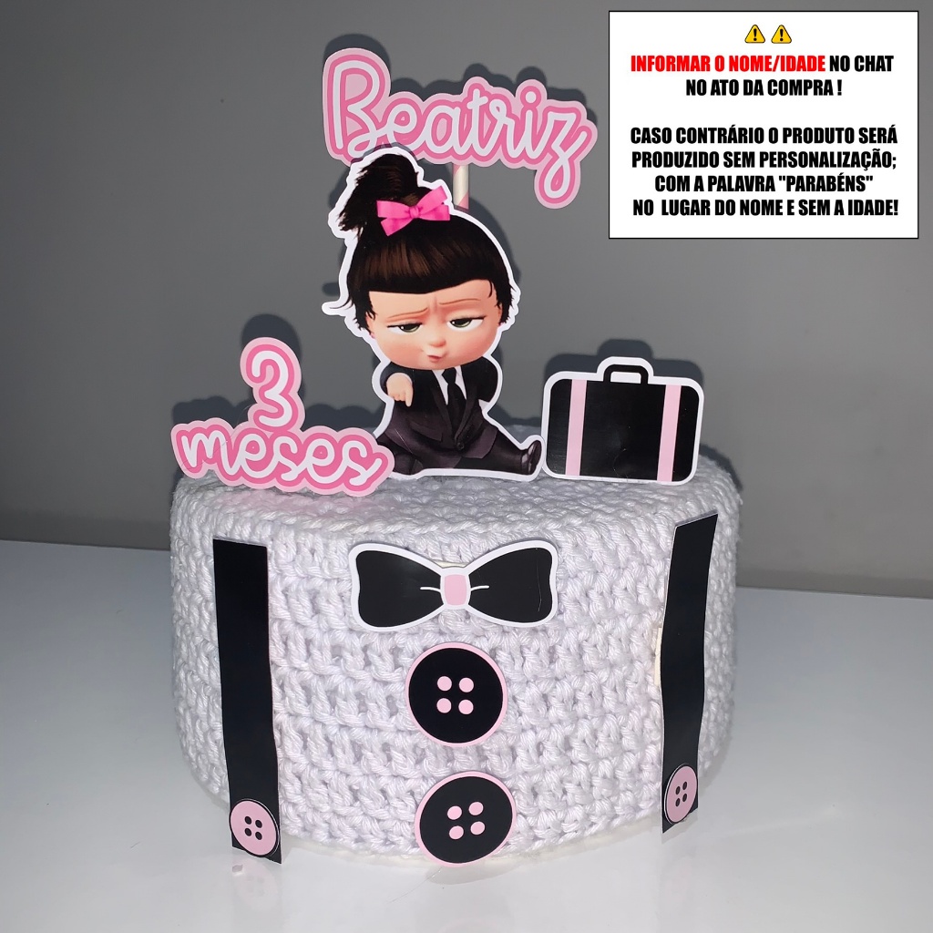 Topo de Bolo - Topper de Bolo Personalizado Aniversário Mesversario Poderosa Chefinha