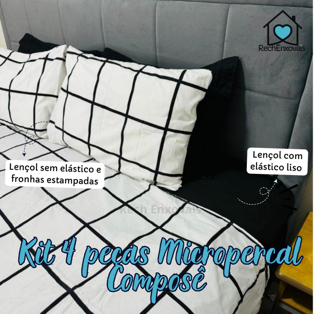 Jogo de Lençol 4 Peças Micropercal 400 Fios Estampado Toque Macio Solteiro/Casal/Queen