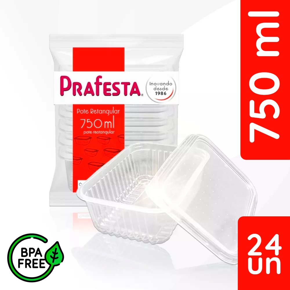 Kit 24uni Pote Retangular Descartável Plastico 250 / 350 / 500 / 750 Microondas Freezer PraFesta Dieta Fitness Organizar em Oferta na Shopee