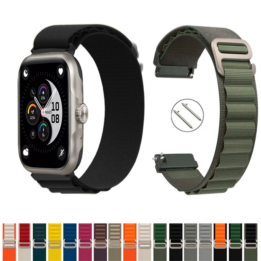 Pulseira 22mm De Nylon Alpinista para Smartwatch Wearzone Action Macia Leve compativel pinos Engate